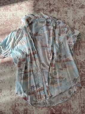 Aerie Pastel Blue Tropical Print Button-Up